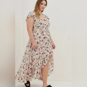 Torrid Spring Summer Surplice Asymmetrical  Dress -Crinkle Gauze Floral White